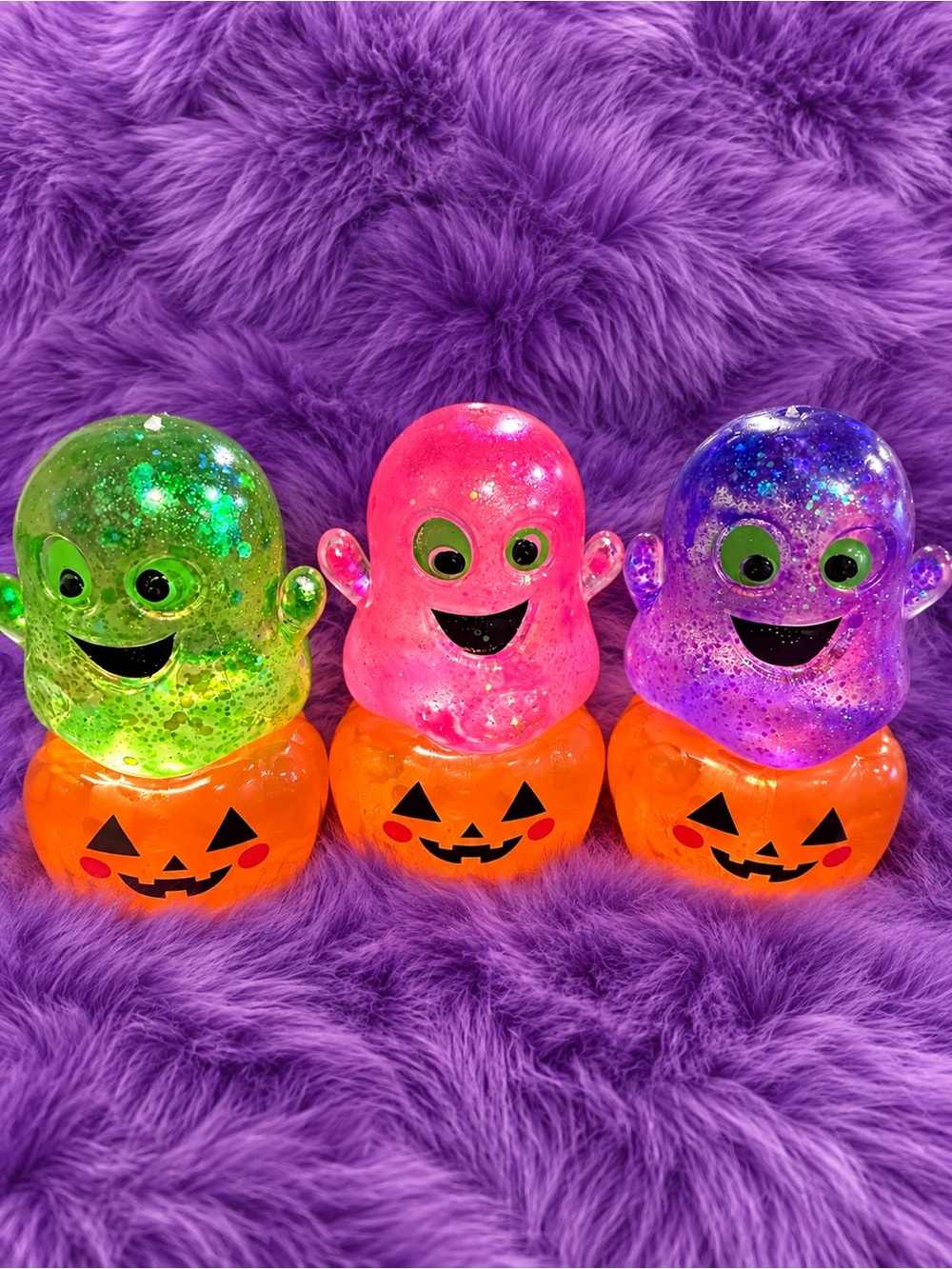 Glitter Halloween Ghost Squishy Toy - Green, Pink, Purple